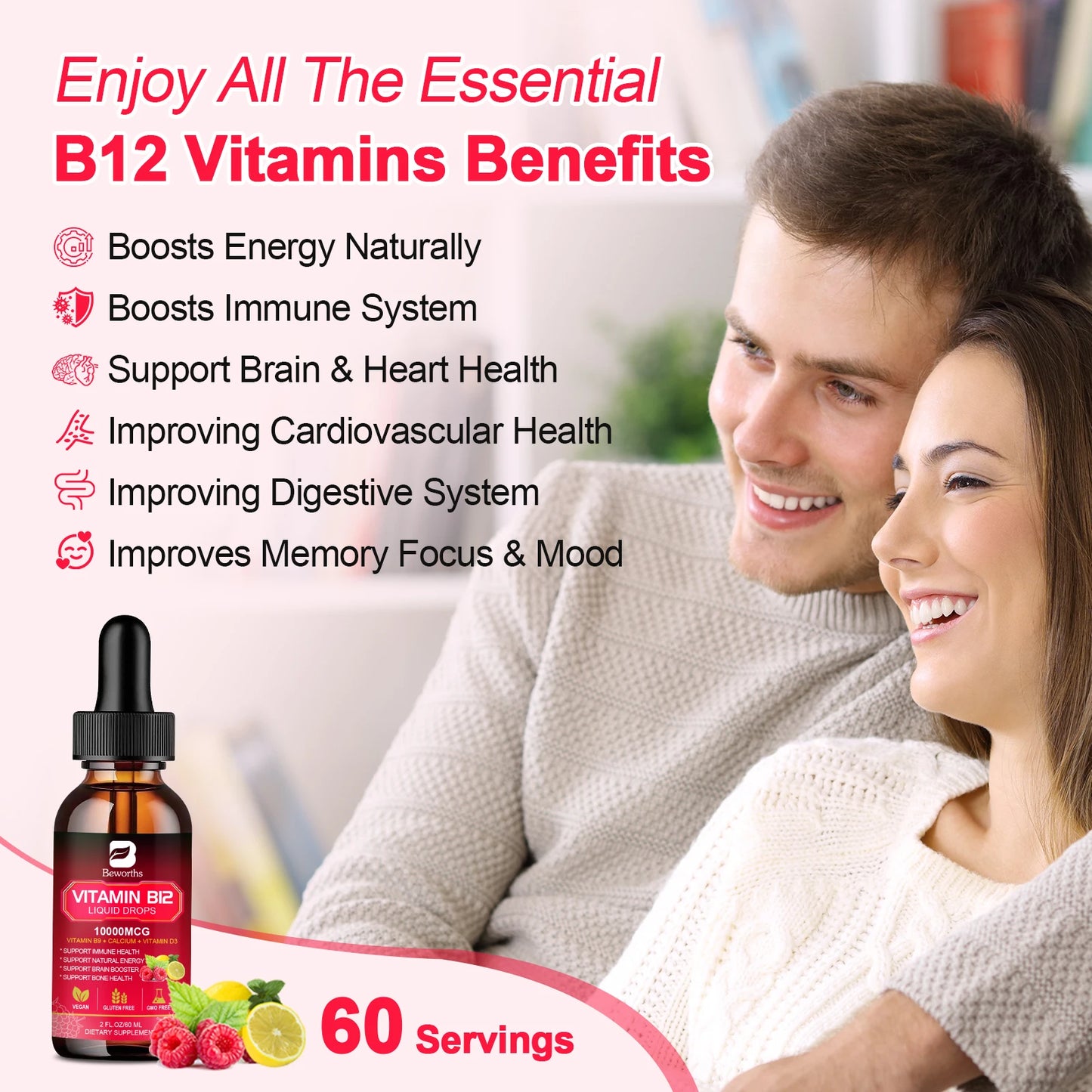 Beworths Vitamin B12 Drops for Energy Immune and Digestion
