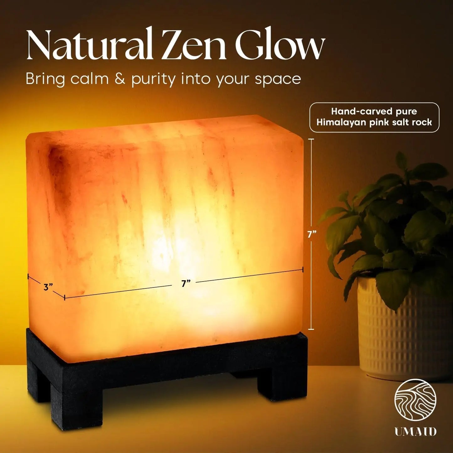 XMSJ Himalayan Salt Lamp Rectangle On Wood Base Dimmable