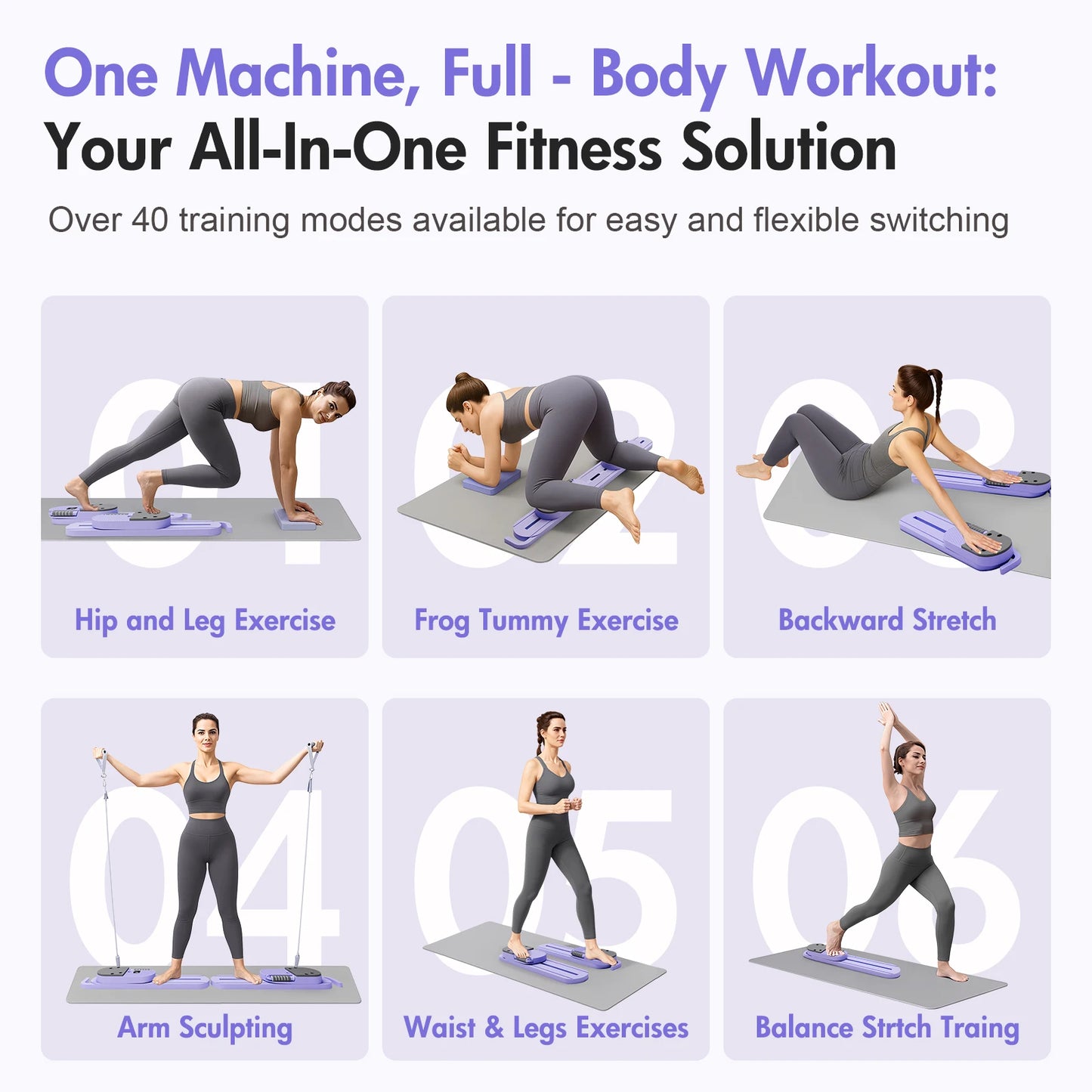 Pilates Reformer AB Board Portable Home Gym With Resistance Bands