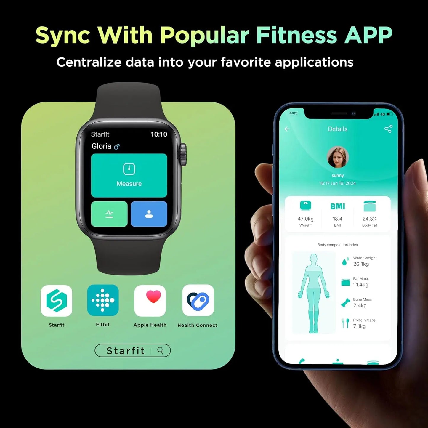 Smart Body Composition Scale 8 Electrodes BMI Analysis App Sync