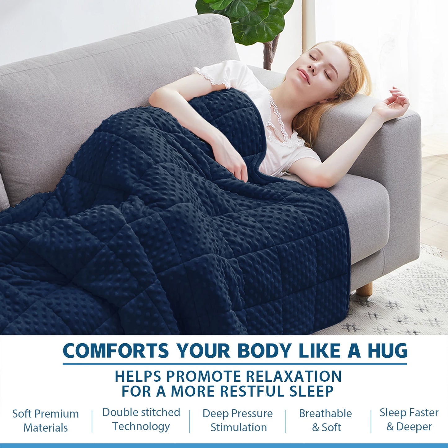 Navy Blue Thick All Season Bed Blankets for Sofa Single Double Couple Soft Minky Weighted Throw Heavy Blanket with Premium Glass