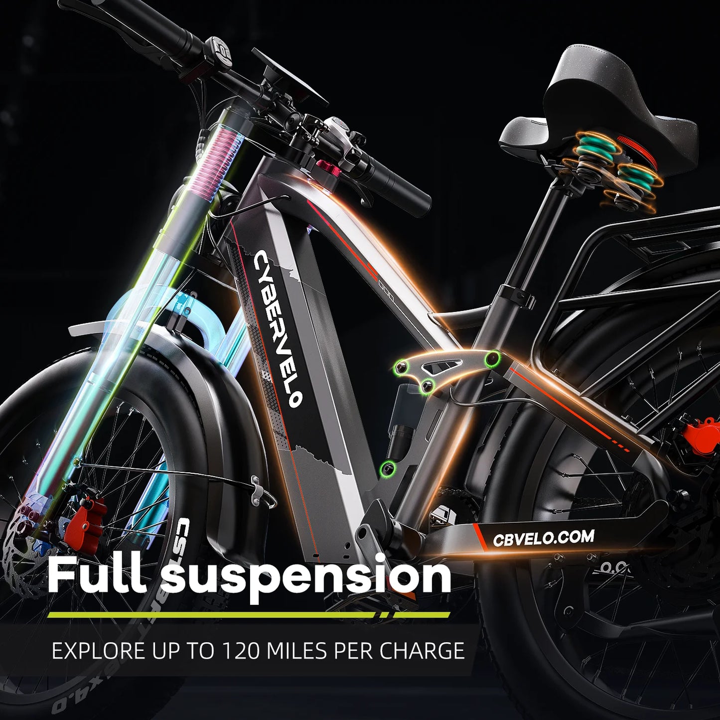 Cybervelo Strong Power Ebike, 5000W Motor Off Road Electric Bike, 100 Miles Long Range, 26"x4.0” Fat Tire, 40Ah Big Battery EK9