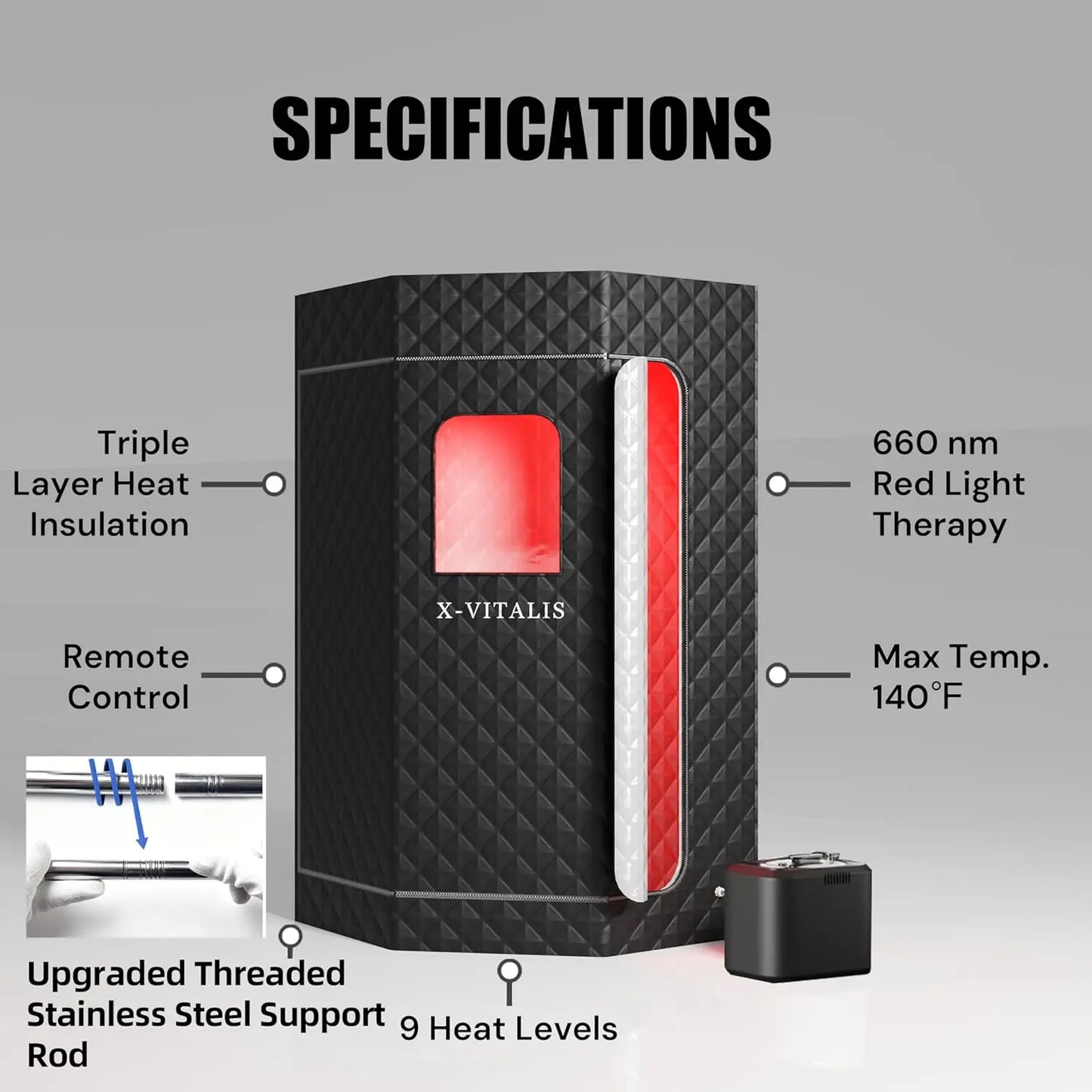 Portable Home Steam Sauna with Red Light Therapy for Relaxation and Wellness