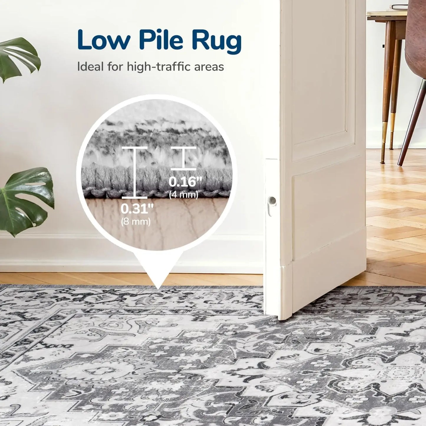 Boho Floral Vintage Wool Area Rug Non Slip Machine Washable