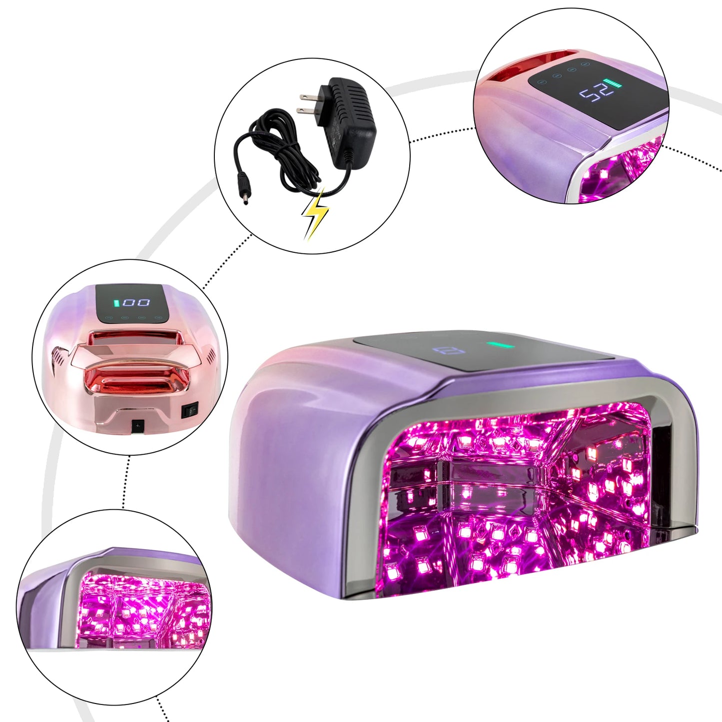 Bymaocar Nail Dryer Professional Rechargeable 96 Watt UV LED Lamp