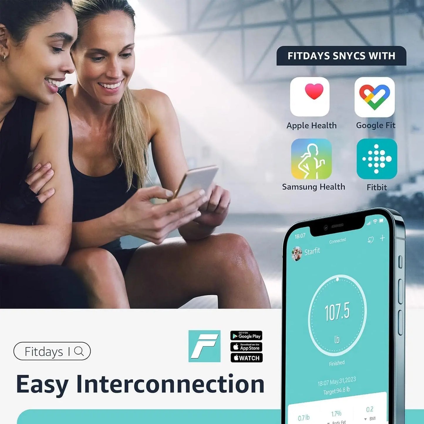 Digital Bathroom Smart Scale With Body Composition Analyzer And App Sync