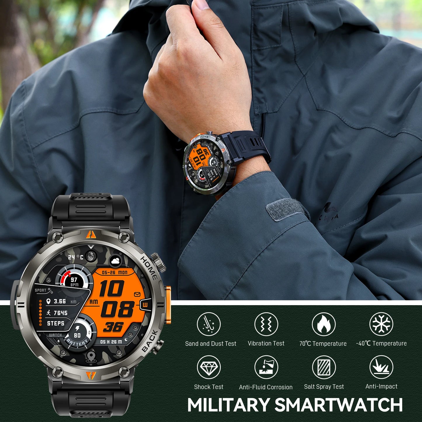 EIGIIS KE3 Bluetooth Calling Smartwatch For Men Heart Rate Monitor