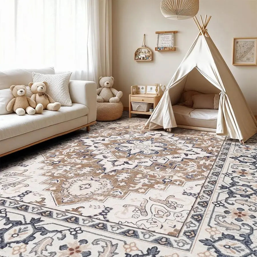 Boho Vintage Area Rug Washable Non Slip Low Pile For Living Room