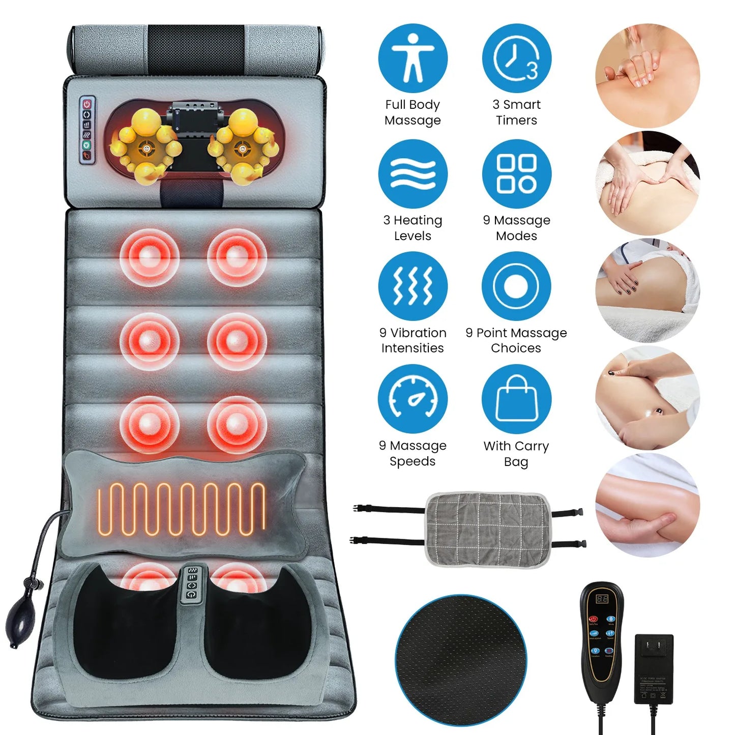 Foldable Electric Massage Pad With Heat Timer And Vibration