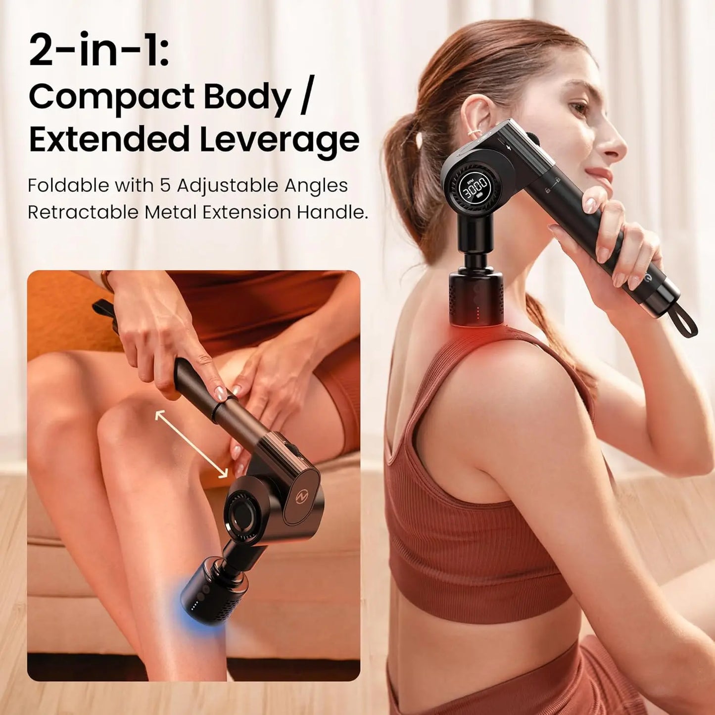 Heat Cold Massage Gun Retractable Handle 32 Speeds Foldable