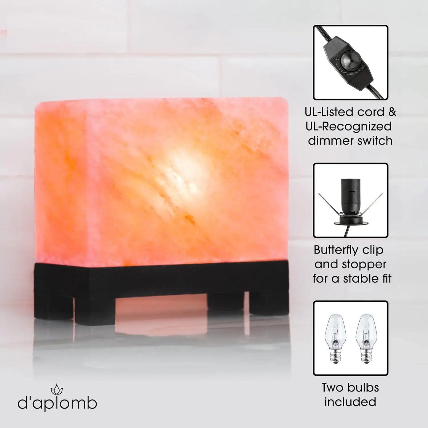 Authentic Himalayan Salt Lamp With Wood Base Dimmer