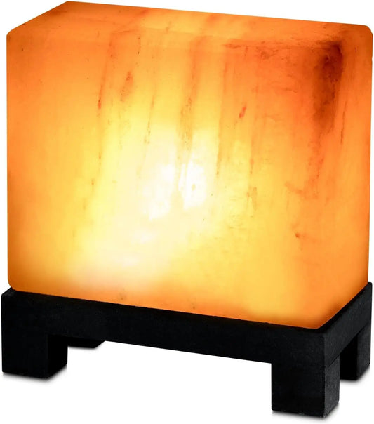 XMSJ Himalayan Salt Lamp Rectangle On Wood Base Dimmable