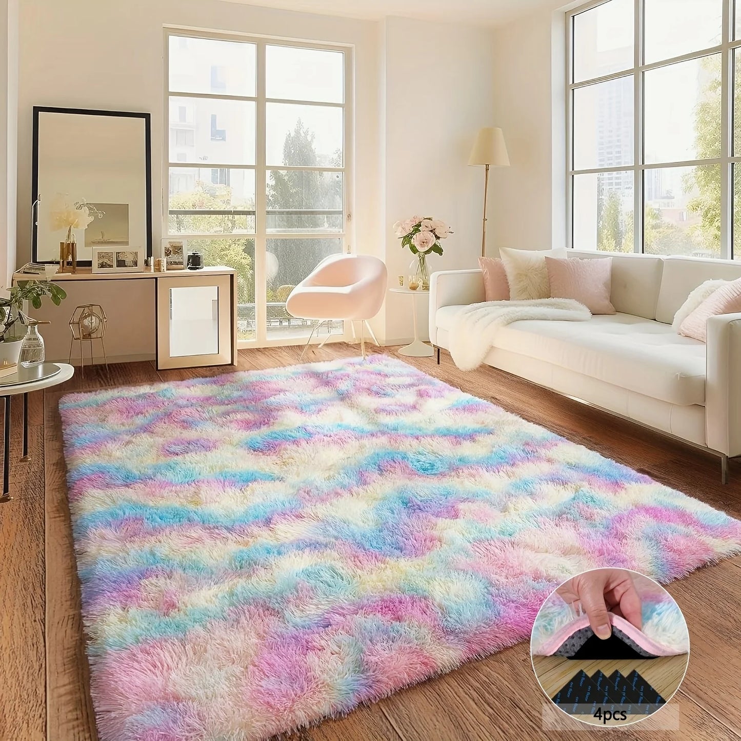 NONEDesign Shaggy Tie Dye Rainbow Rug For Living Room