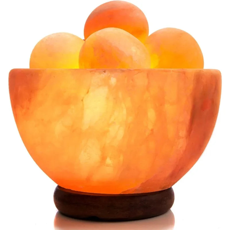 Himalayan Salt Lamp Bowl With Six Massage Balls Dimmable Relaxation