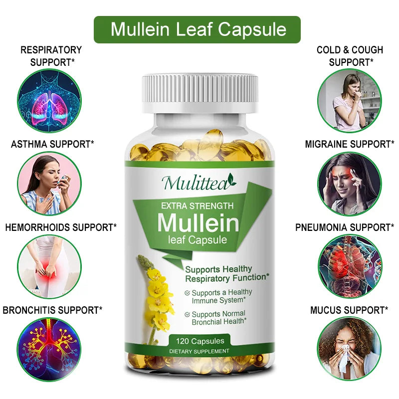 Mulittea Mullein Leaf Capsules Respiratory Support Supplement