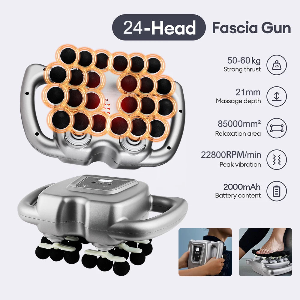 Iebilif 24-Head Fascia Massage Gun With 9 Modes Deep Tissue