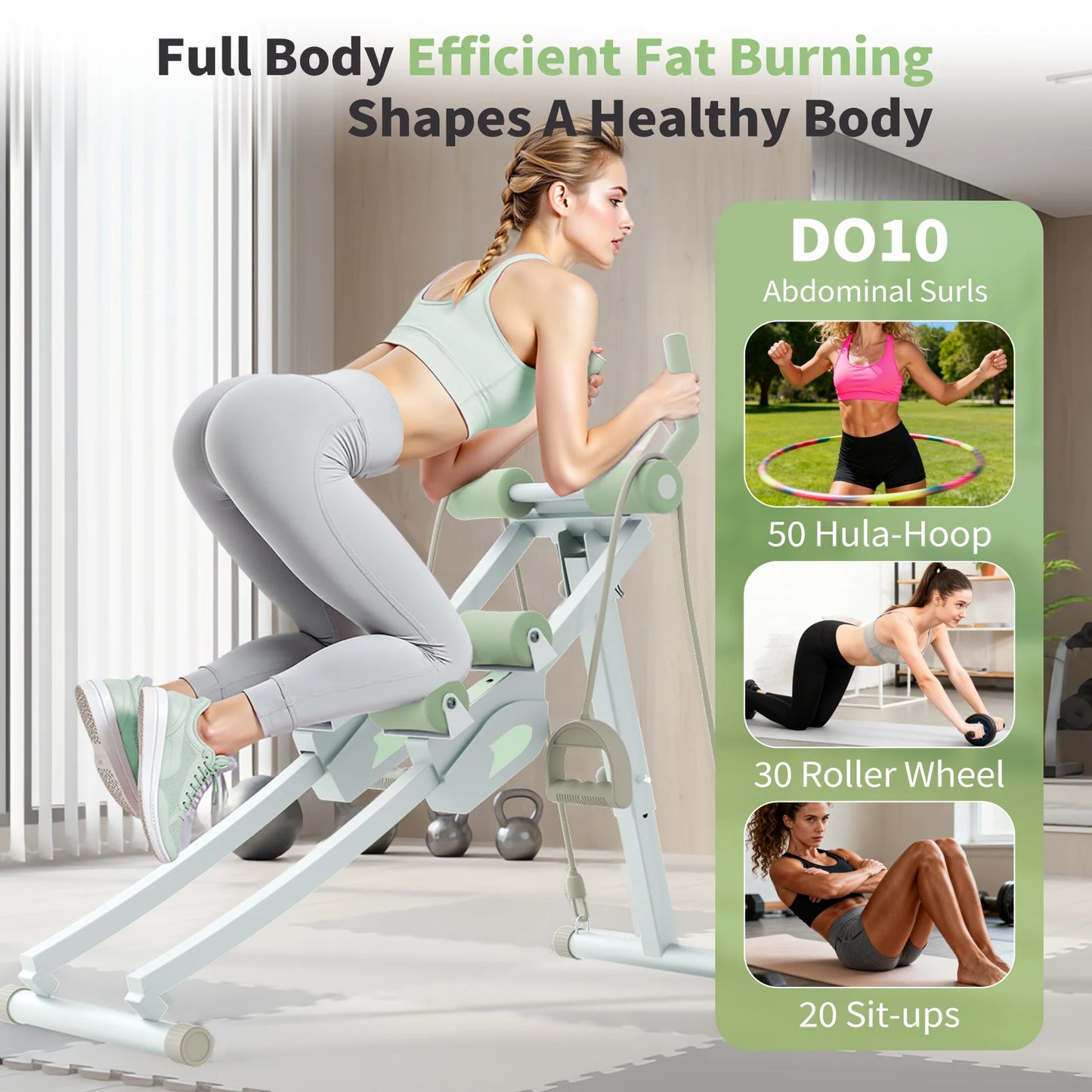 Foldable Abdominal Curling Exercise Machine With Dual Track Home Gym