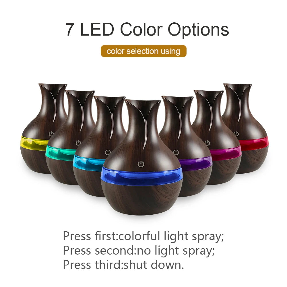 Mini USB Diffuser with 7-Colors LED night light Aromatherapy Air Humidifier 300ml Cool Mist Maker for home bedroom