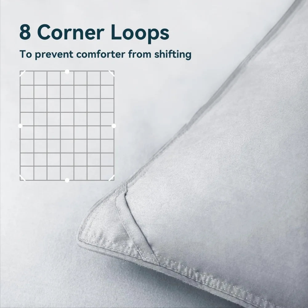 WarmKiss Luxurious Down Comforter Queen Size, Noiseless Skin-Friendly Tencel Cover, Lightweight All Season Duvet Insert with 8 C