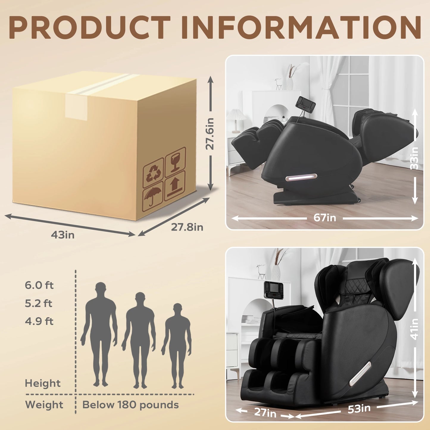 BILITOK Zero Gravity Massage Chair With Heating And Bluetooth Speaker