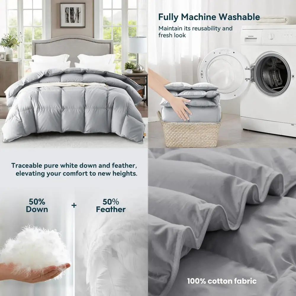 WarmKiss Luxurious Down Comforter Queen Size, Noiseless Skin-Friendly Tencel Cover, Lightweight All Season Duvet Insert with 8 C