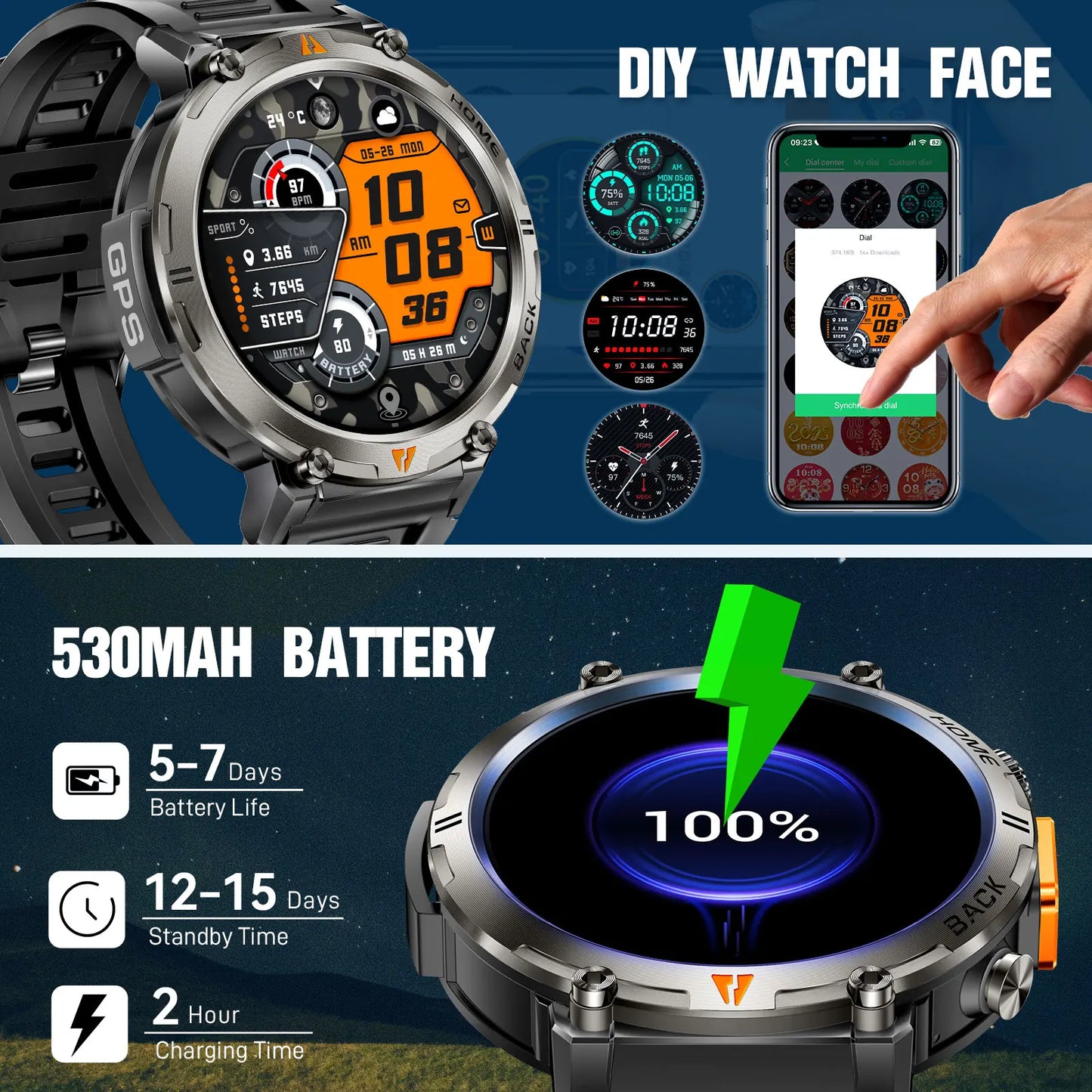 EIGIIS KE3 Bluetooth Calling Smartwatch For Men Heart Rate Monitor