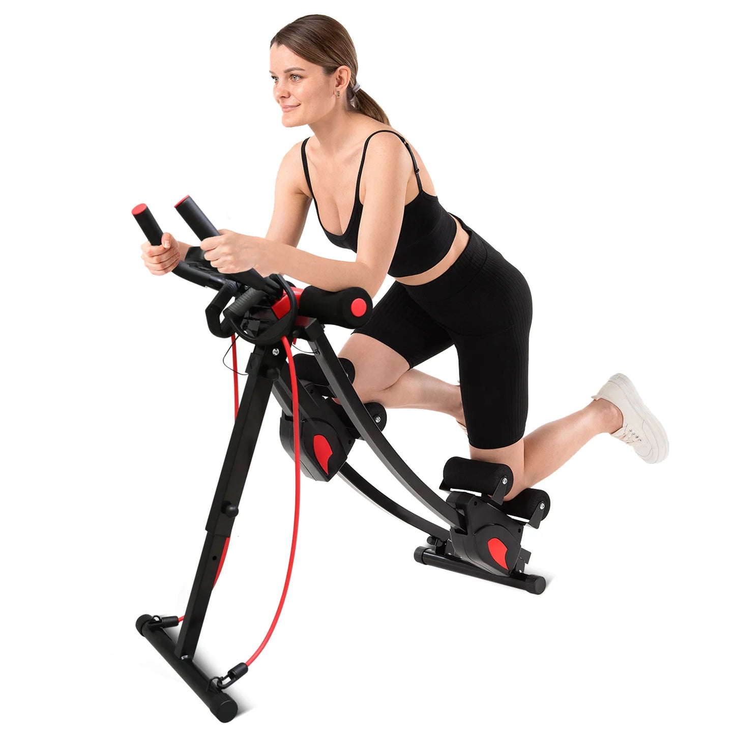 Foldable Abdominal Curling Exercise Machine With Dual Track Home Gym