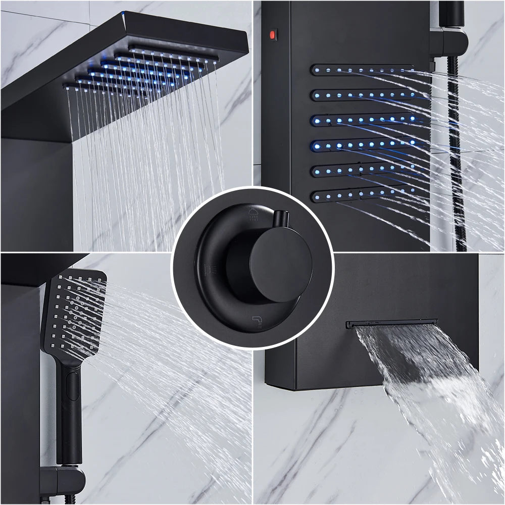 Quyanre LED Shower Panel Tower System Rain Waterfall Massage