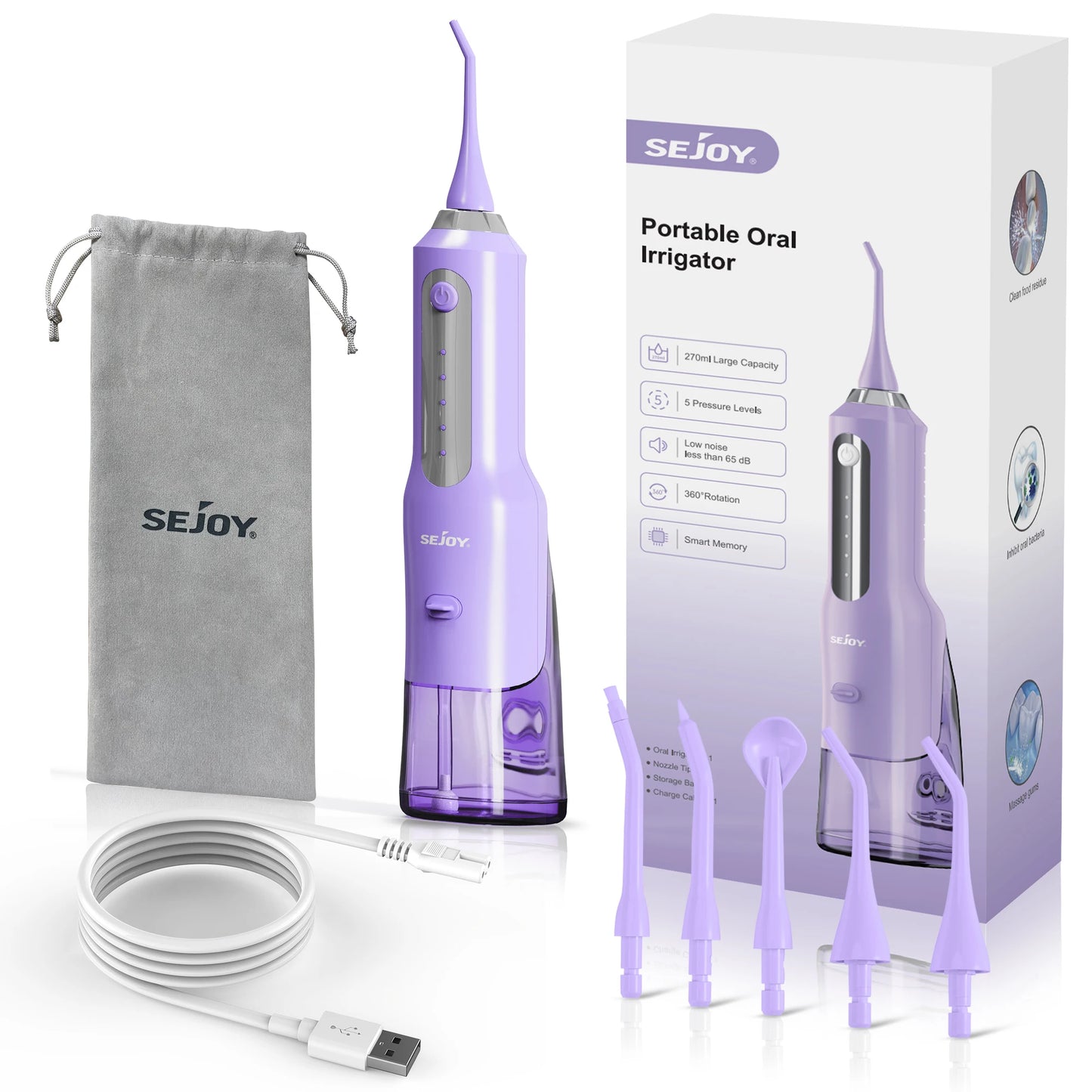 Sejoy Water Flosser 5-Mode Portable Oral Irrigator With Jet Tips