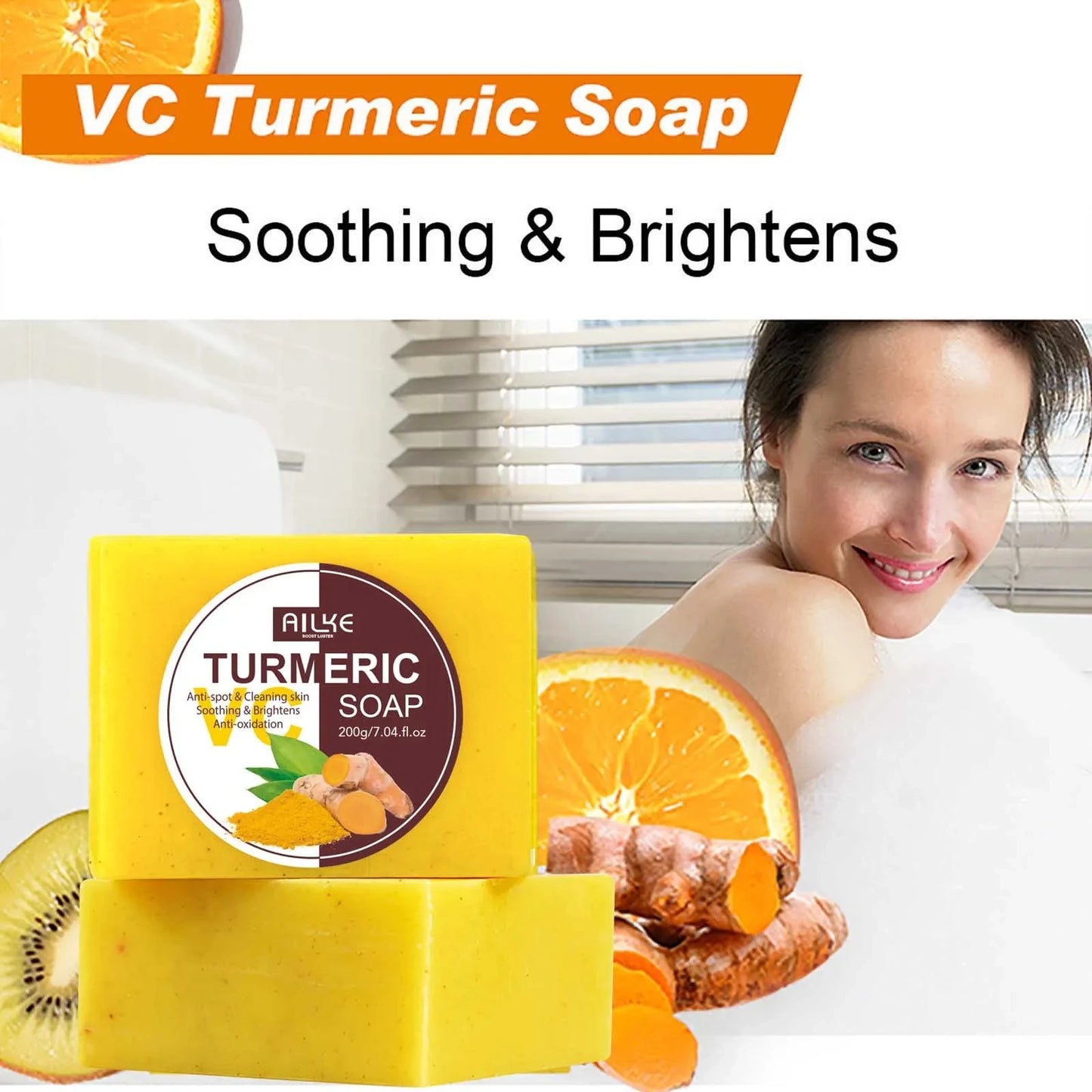 AILKE Turmeric Acne Bath Soap for Face and Body Brightening