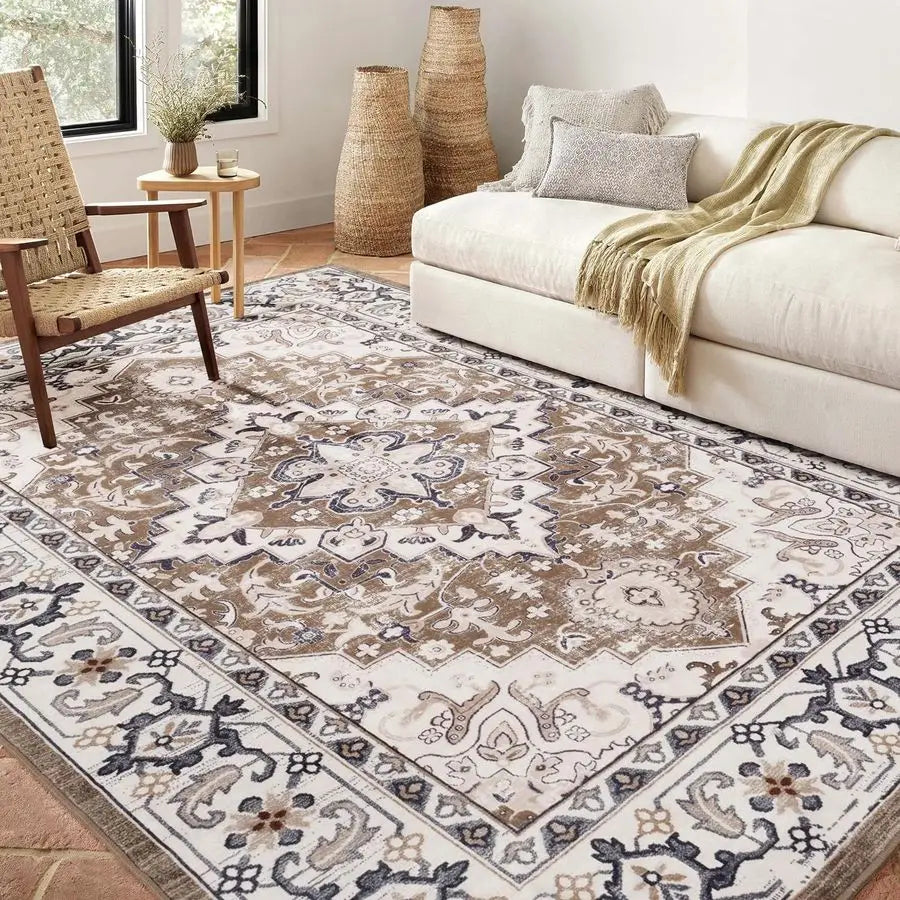 Boho Vintage Area Rug Washable Non Slip Low Pile For Living Room