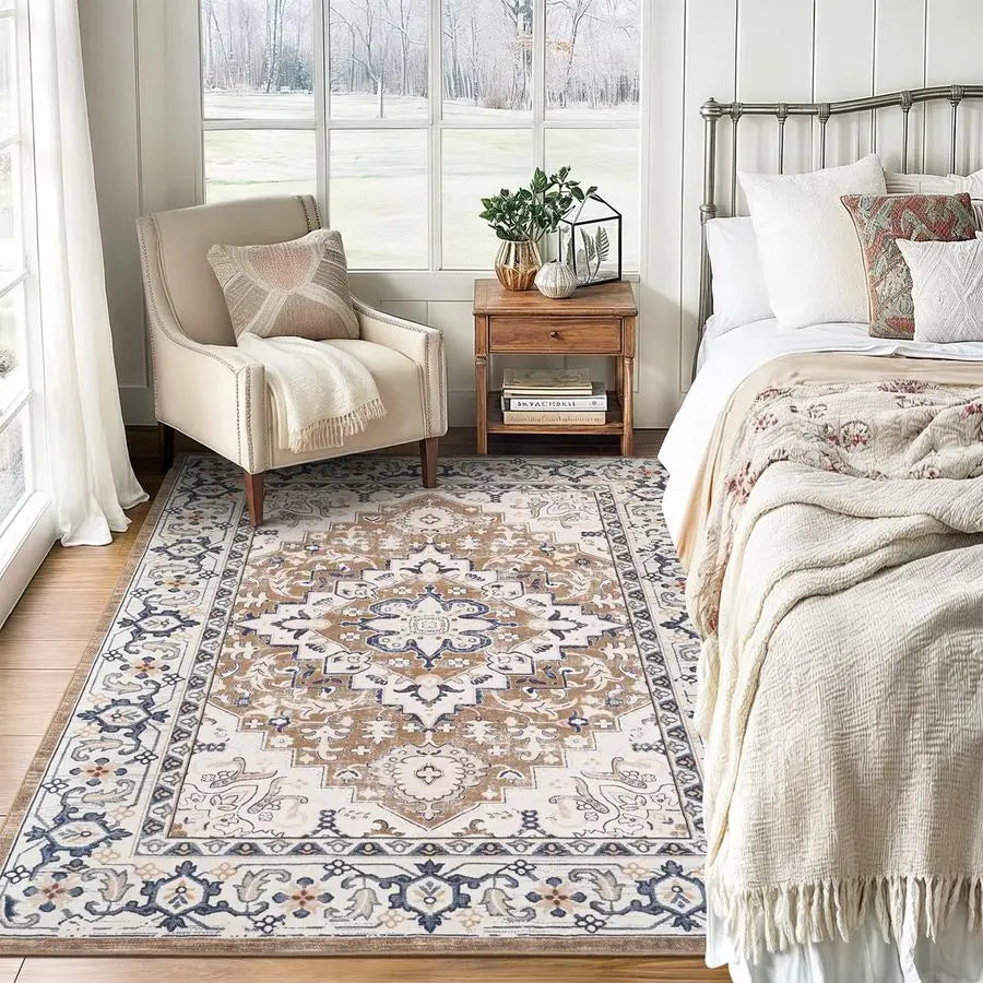 Boho Vintage Area Rug Washable Non Slip Low Pile For Living Room