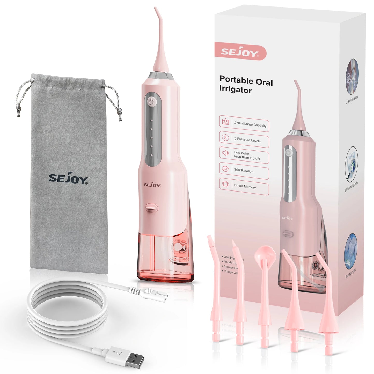Sejoy Water Flosser 5-Mode Portable Oral Irrigator With Jet Tips