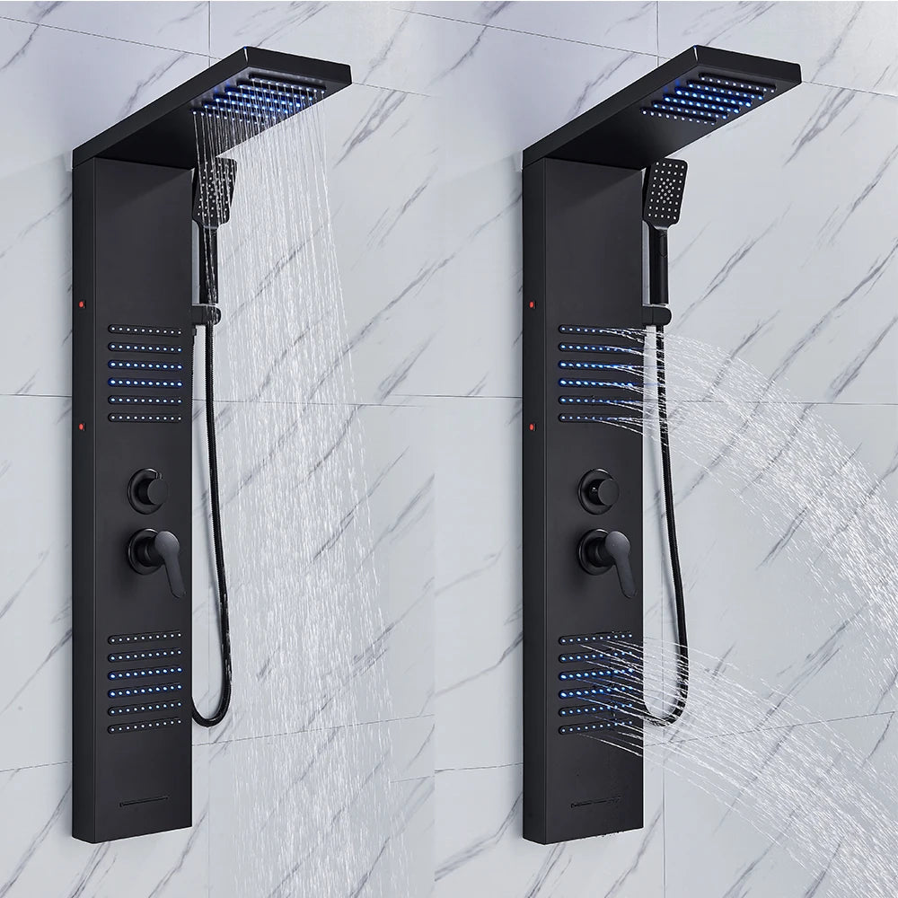 Quyanre LED Shower Panel Tower System Rain Waterfall Massage