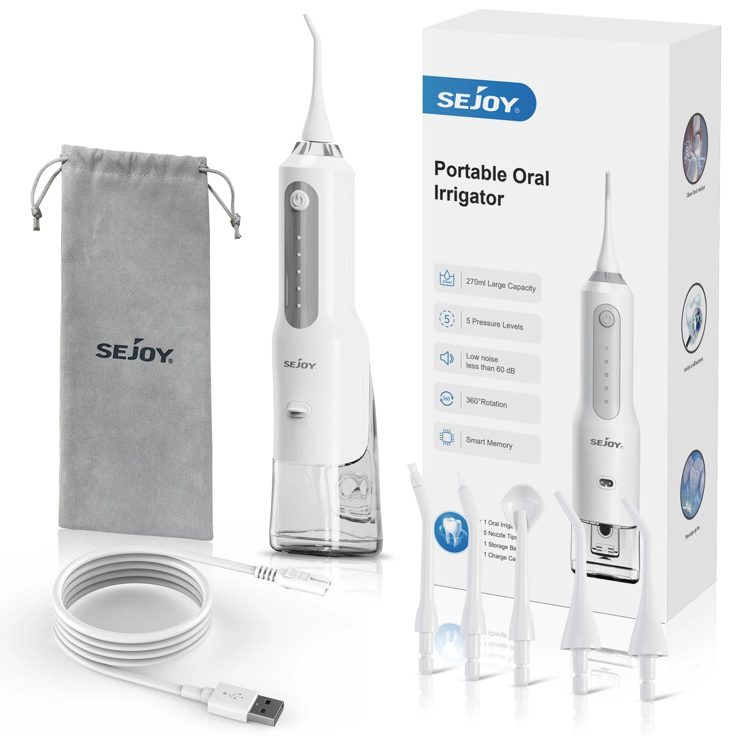 Sejoy Water Flosser 5-Mode Portable Oral Irrigator With Jet Tips