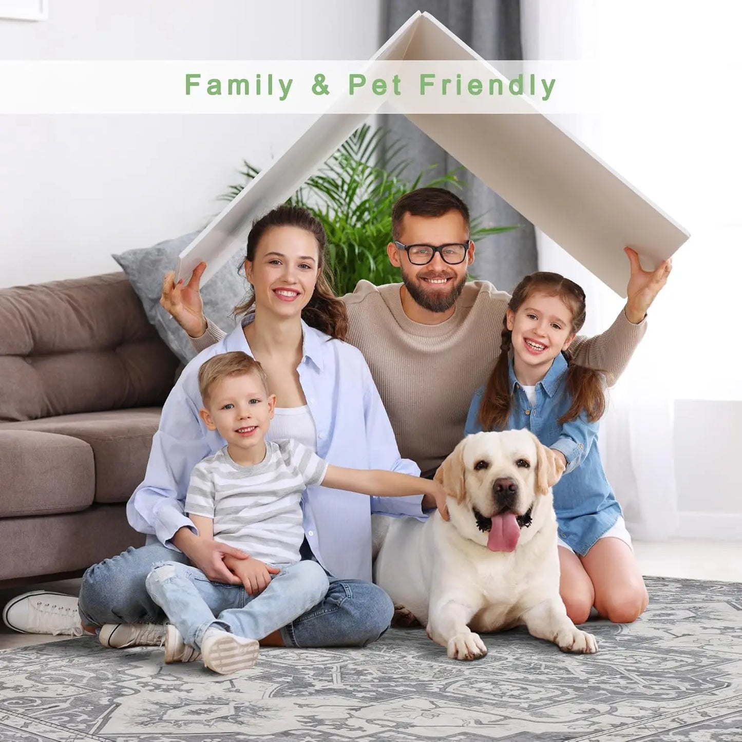 Washable Wool Rug With Non Skid Backing For Living Room