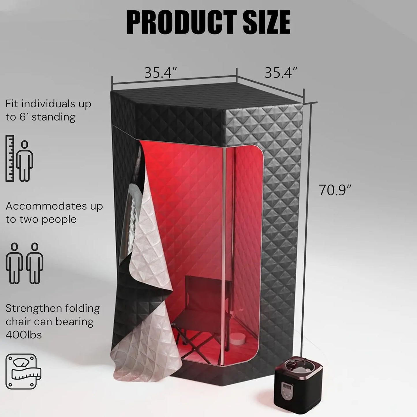 Portable Home Steam Sauna with Red Light Therapy for Relaxation and Wellness