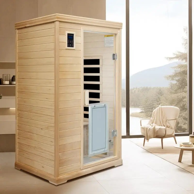 Two-Person Far-Infrared Hemlock Indoor Sauna Room for Relaxation and Health Benefits