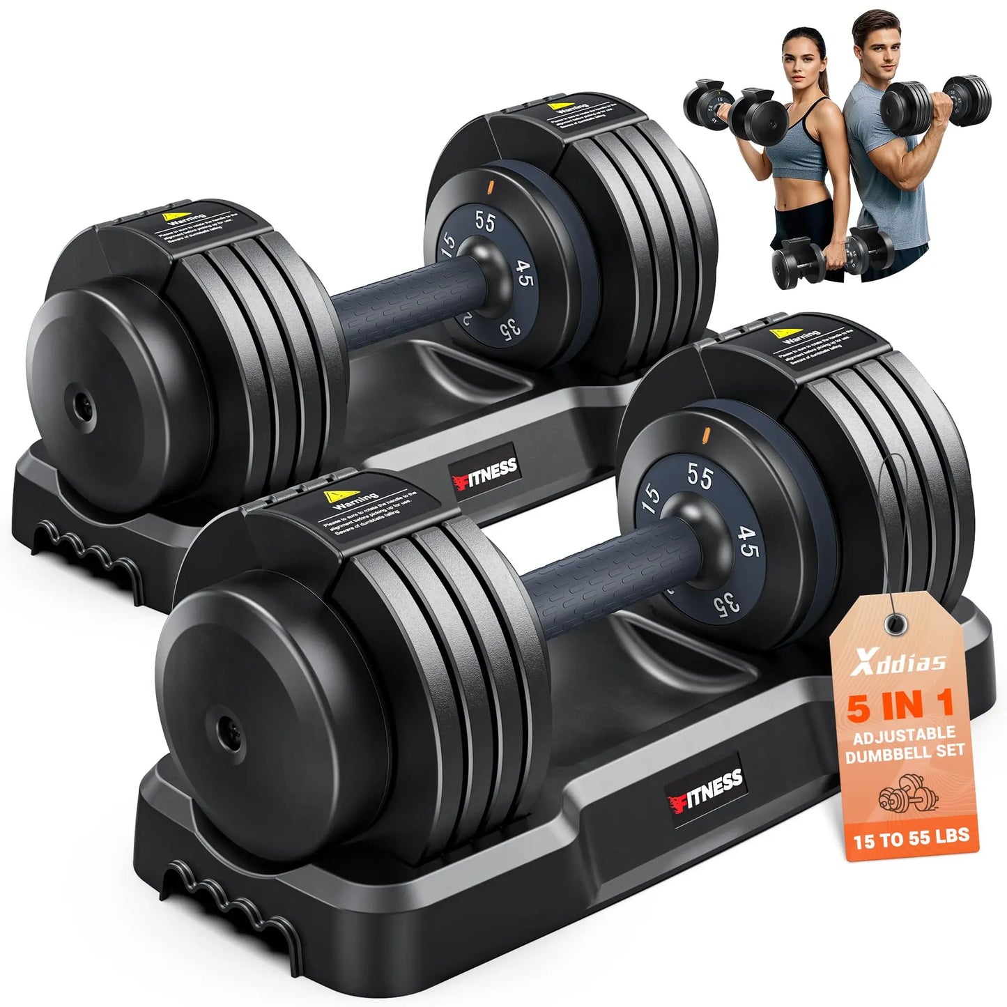 XDDIAS Adjustable Dumbbells Set Of 2 One Hand Quick Adjust