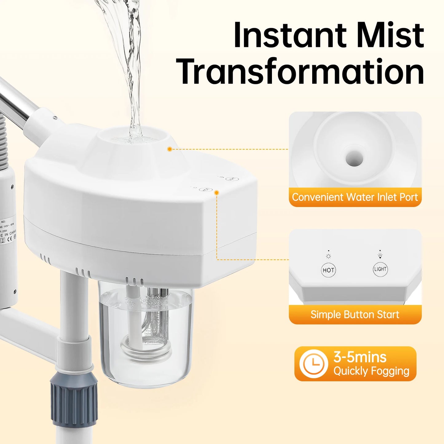 Bymaocar White Professional Facial Steamer 800W 110V Two In One